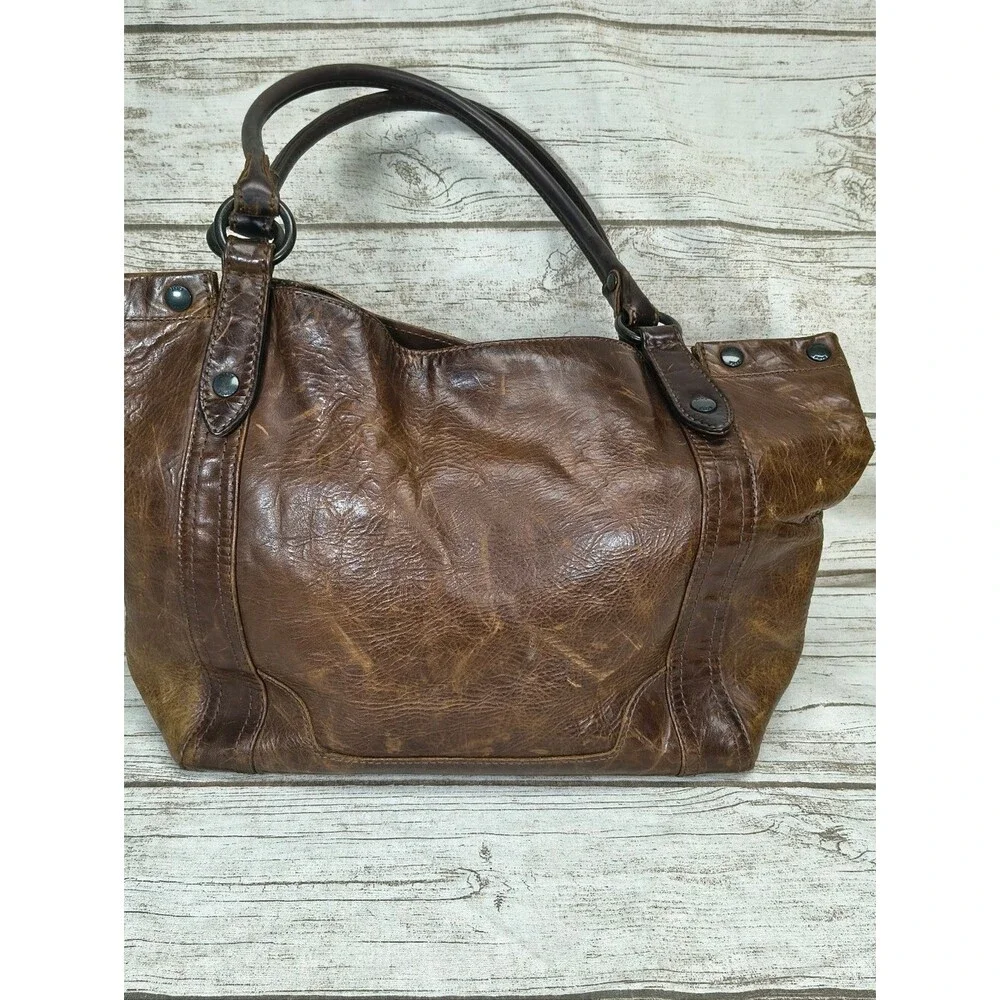 Frye Melissa Brown Distressed Leather Large Shoulder Bag